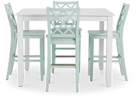 Edgartown White Square High Table & 4 Light Blue Wood Barstools