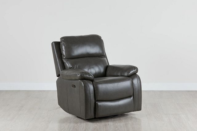 Mason Dark Gray Leather Power Glider Recliner With Power Headrest