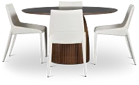 Wayne Two-tone Stone Round Table & 4 White Upholstered Chairs