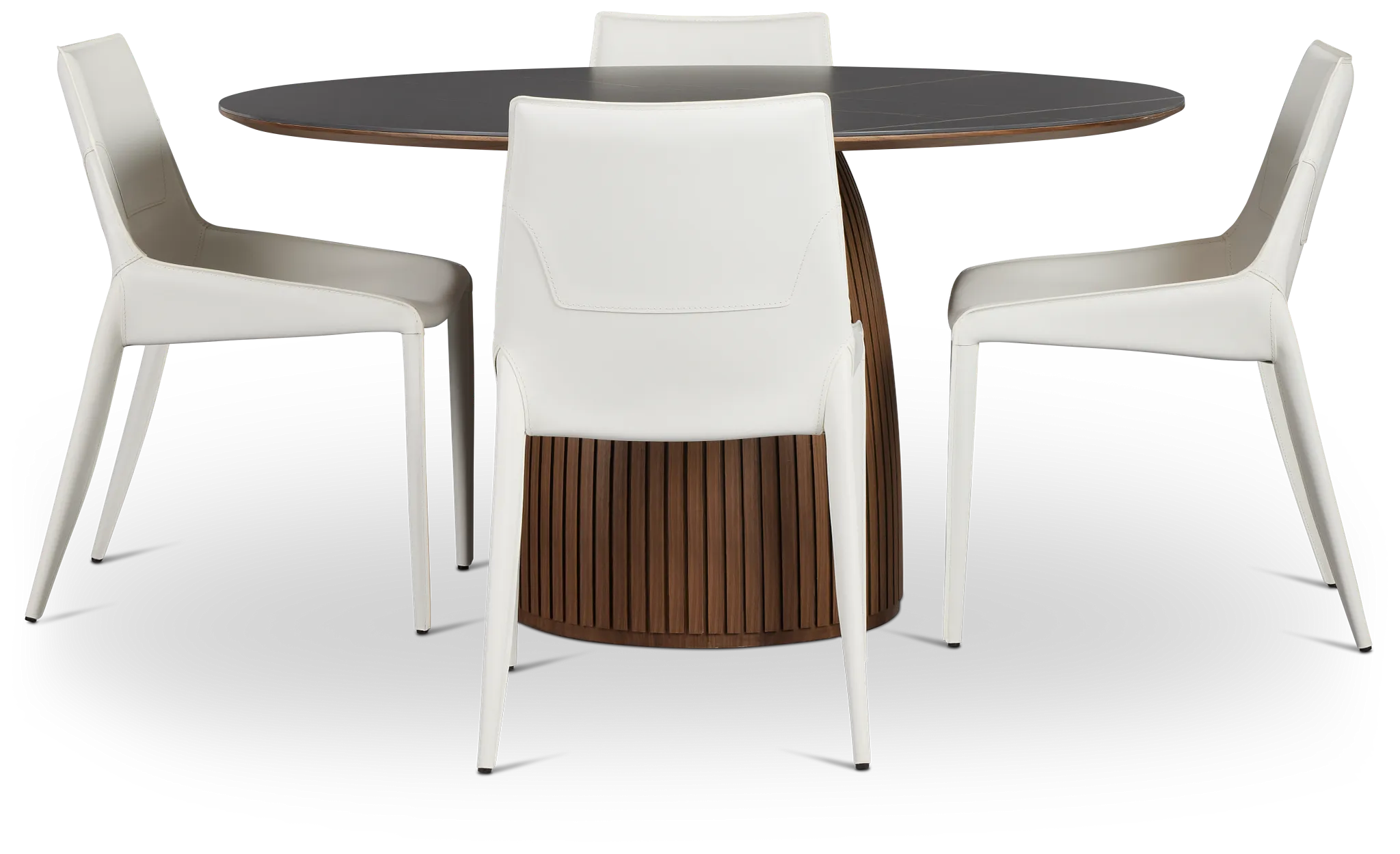 Wayne Two-tone Stone Round Table & 4 White Upholstered Chairs