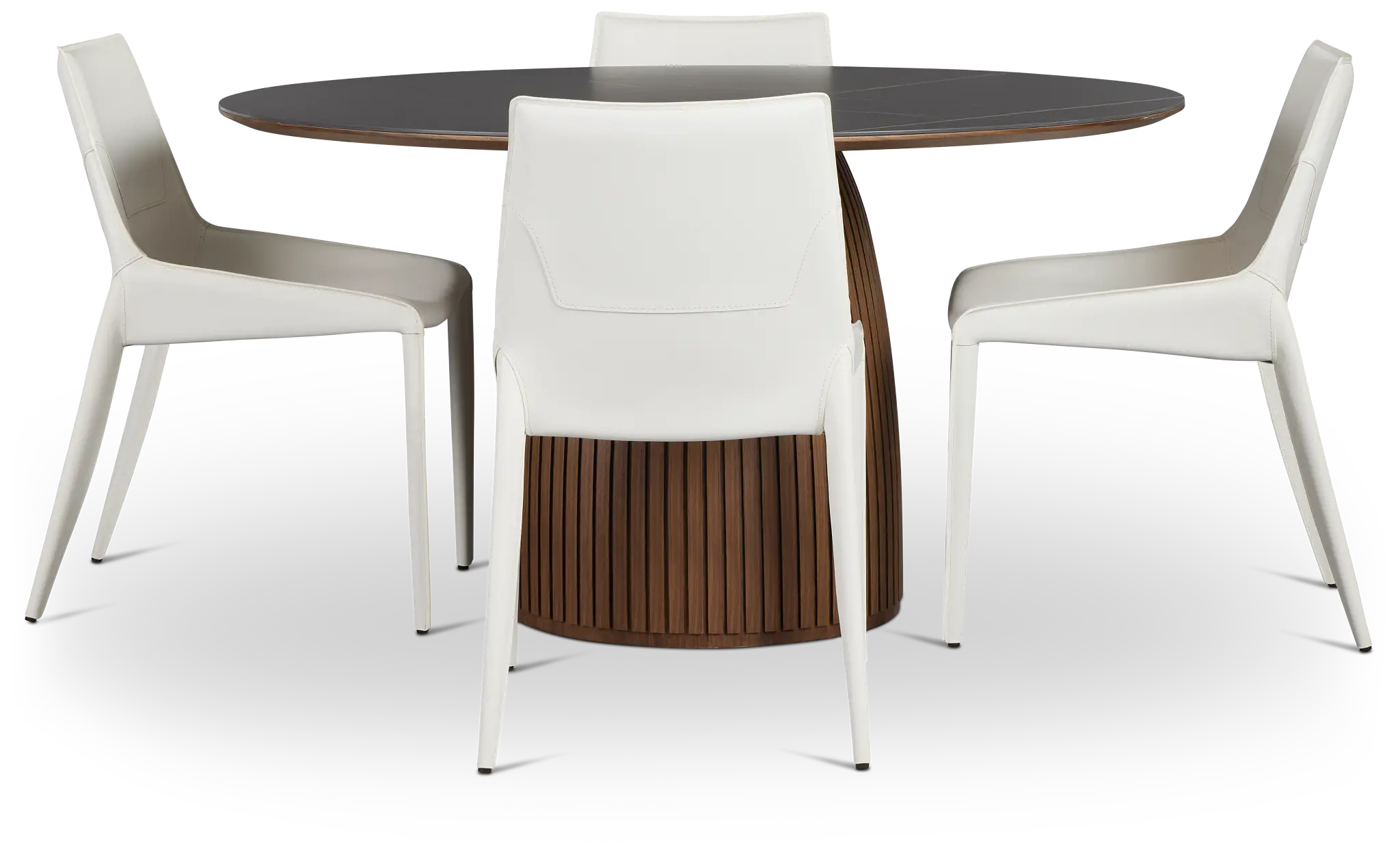 Wayne Two-tone Stone Round Table & 4 White Upholstered Chairs Wayne Two-tone Stone Round Table & 4 White Upholstered Chairs