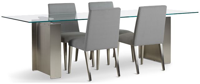 Omnia Glass 104" Rectangular Table & 4 Metal Chairs