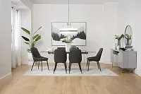 Avondale Glass Rect Table With 6 Upholstered Side Chairs
