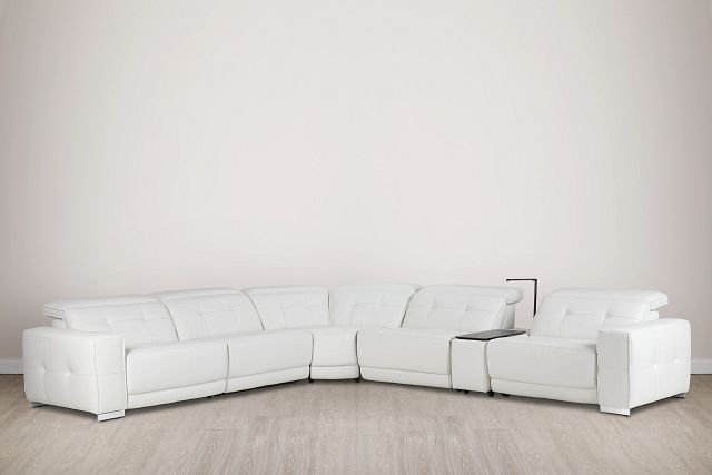 Reva White Leather Medium Dual Power 2-arm Reclining Sectional