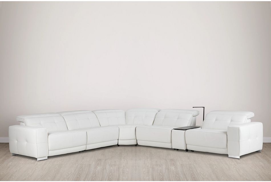 Reva White Leather Medium Dual Power 2 Arm Reclining Sectional Living Room Reclining Sectionals City Furniture