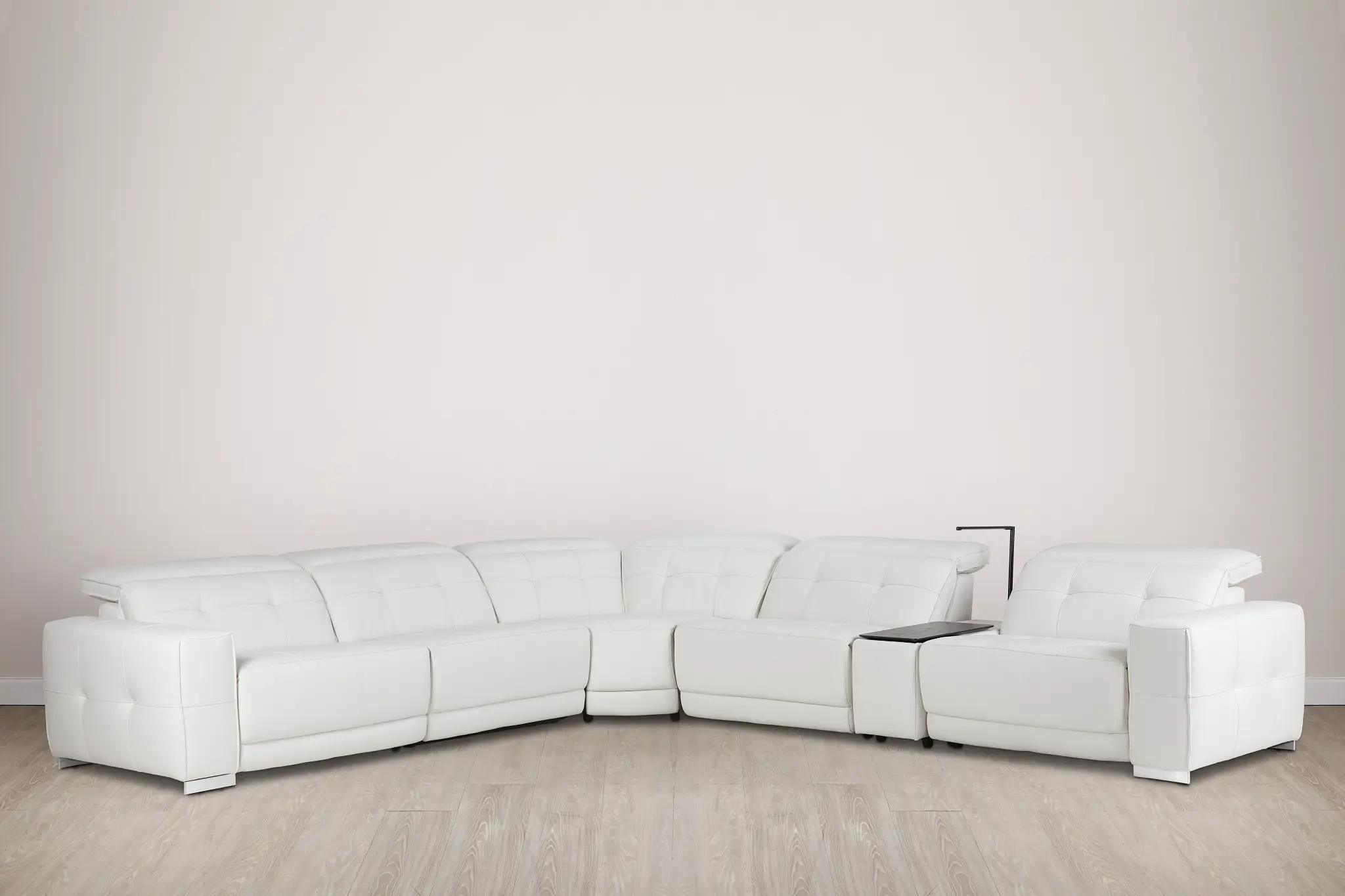 Reva White Leather Medium Dual Power 2-arm Reclining Sectional Reva White Leather Medium Dual Power 2-arm Reclining Sectional