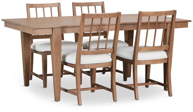 Provo Mid Tone Rect Table & 4 White Upholstered Chairs