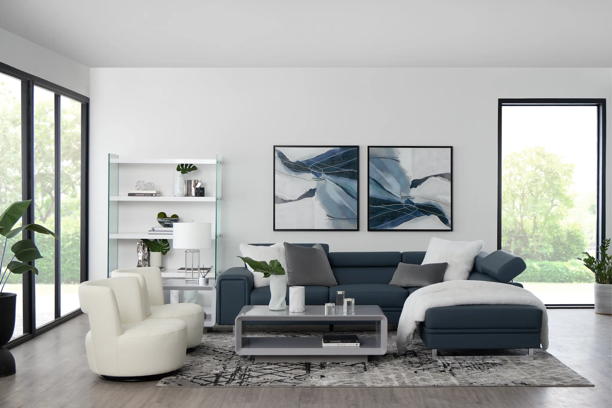 Drew Dark Blue Micro Right Chaise Sectional