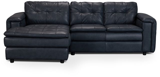 Rowan Navy Leather Left Chaise Sectional