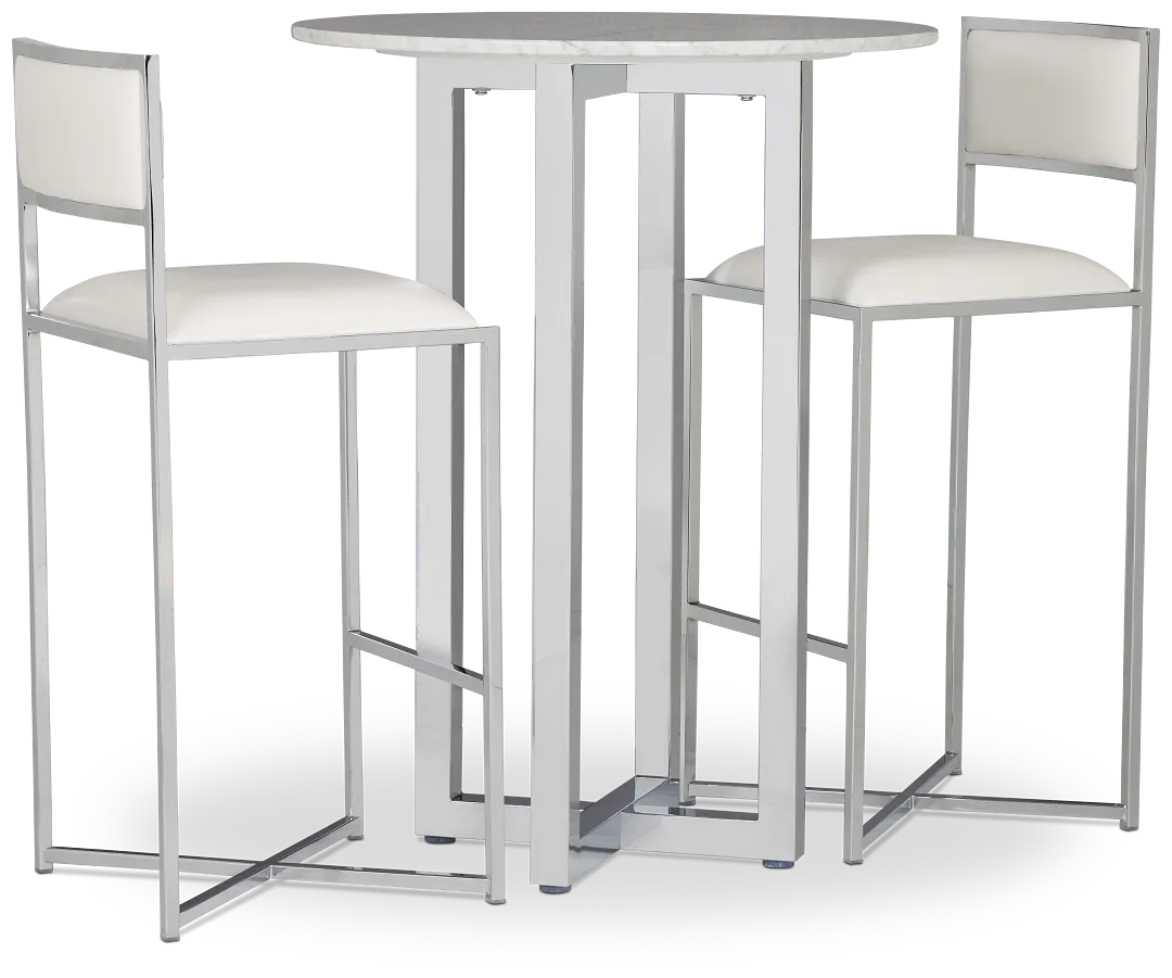 Amalfi White Marble Pub Table & 2 Metal Barstools