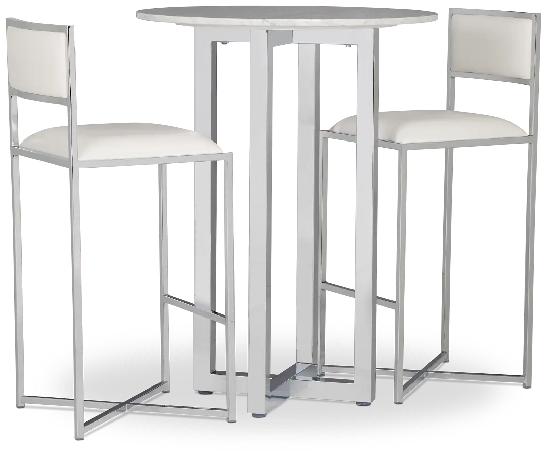 Amalfi White Marble Pub Table & 2 Metal Barstools Amalfi White Marble Pub Table & 2 Metal Barstools