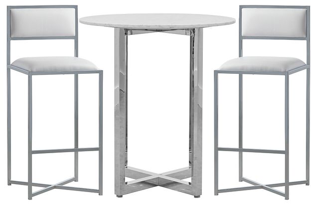 Amalfi White Marble Pub Table & 2 Metal Barstools