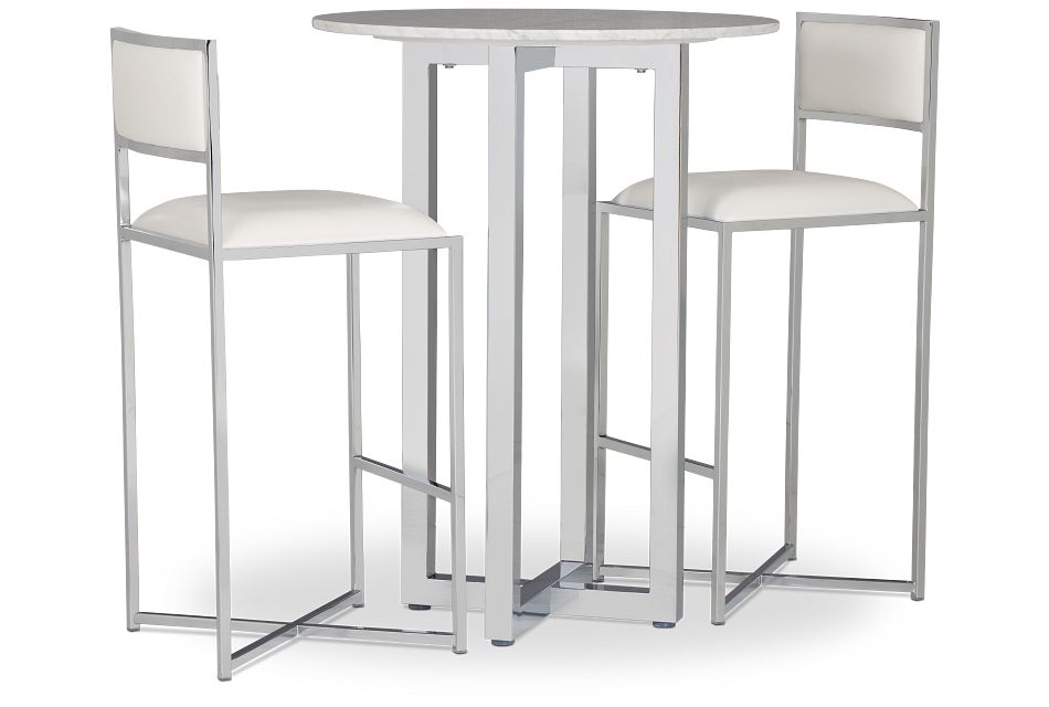 Amalfi White Marble Pub Table & 2 Metal Barstools