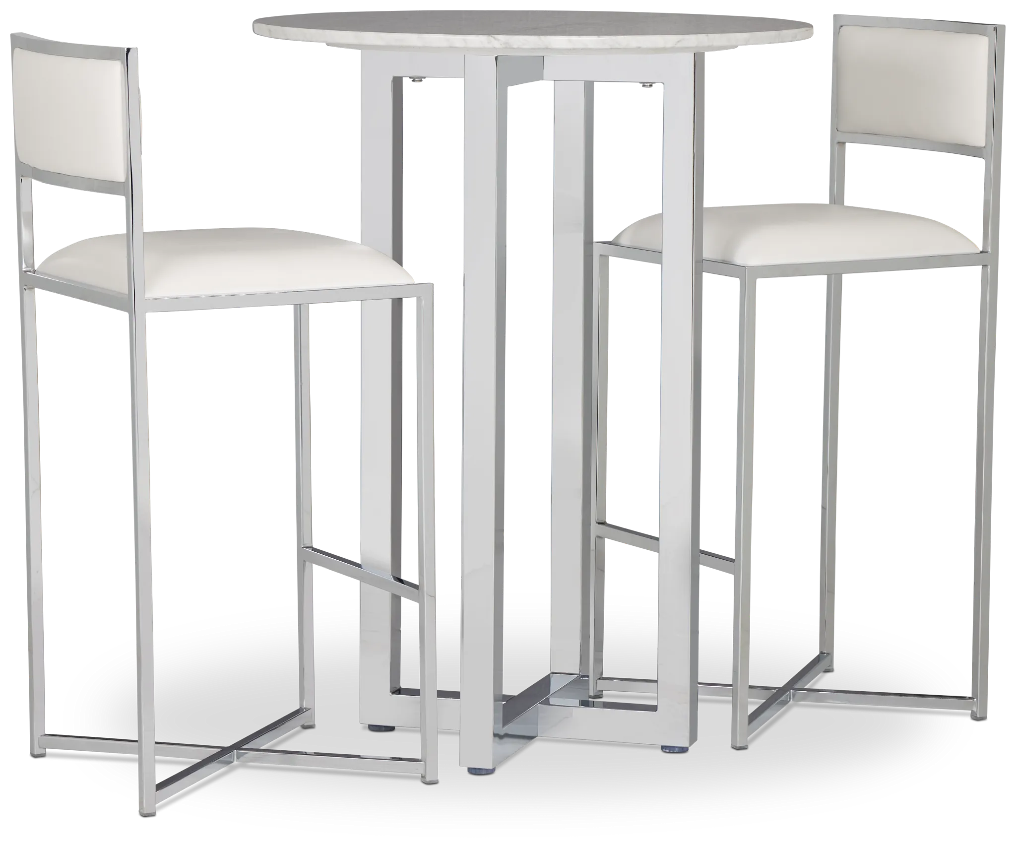 Amalfi White Marble Pub Table & 2 Metal Barstools