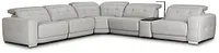 Reva Gray Leather Medium Triple Power 2-arm Sectional