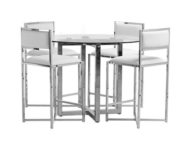 Amalfi White Glass High Table & 4 Metal Barstools