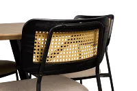 Lynden Light Tone Round Table & 4 Beige Woven Upholstered Side Chairs