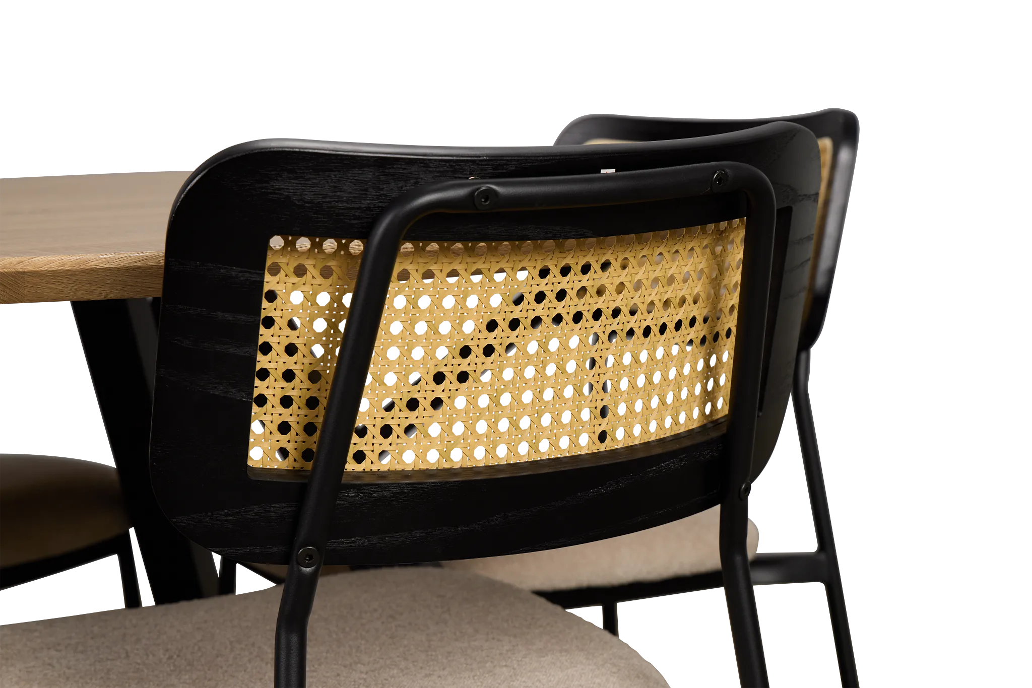 Lynden Light Tone Round Table & 4 Beige Woven Upholstered Side Chairs