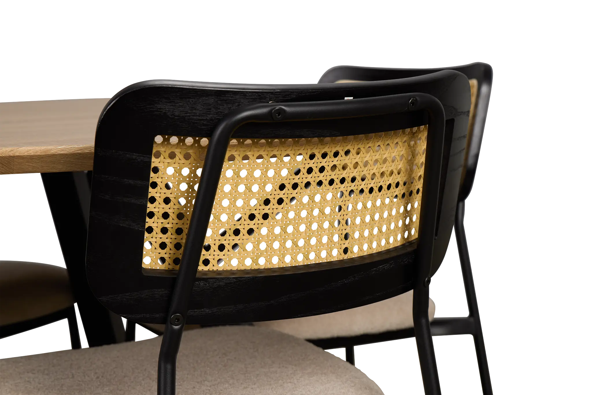 Lynden Light Tone Round Table & 4 Beige Woven Upholstered Side Chairs Lynden Light Tone Round Table & 4 Beige Woven Upholstered Side Chairs