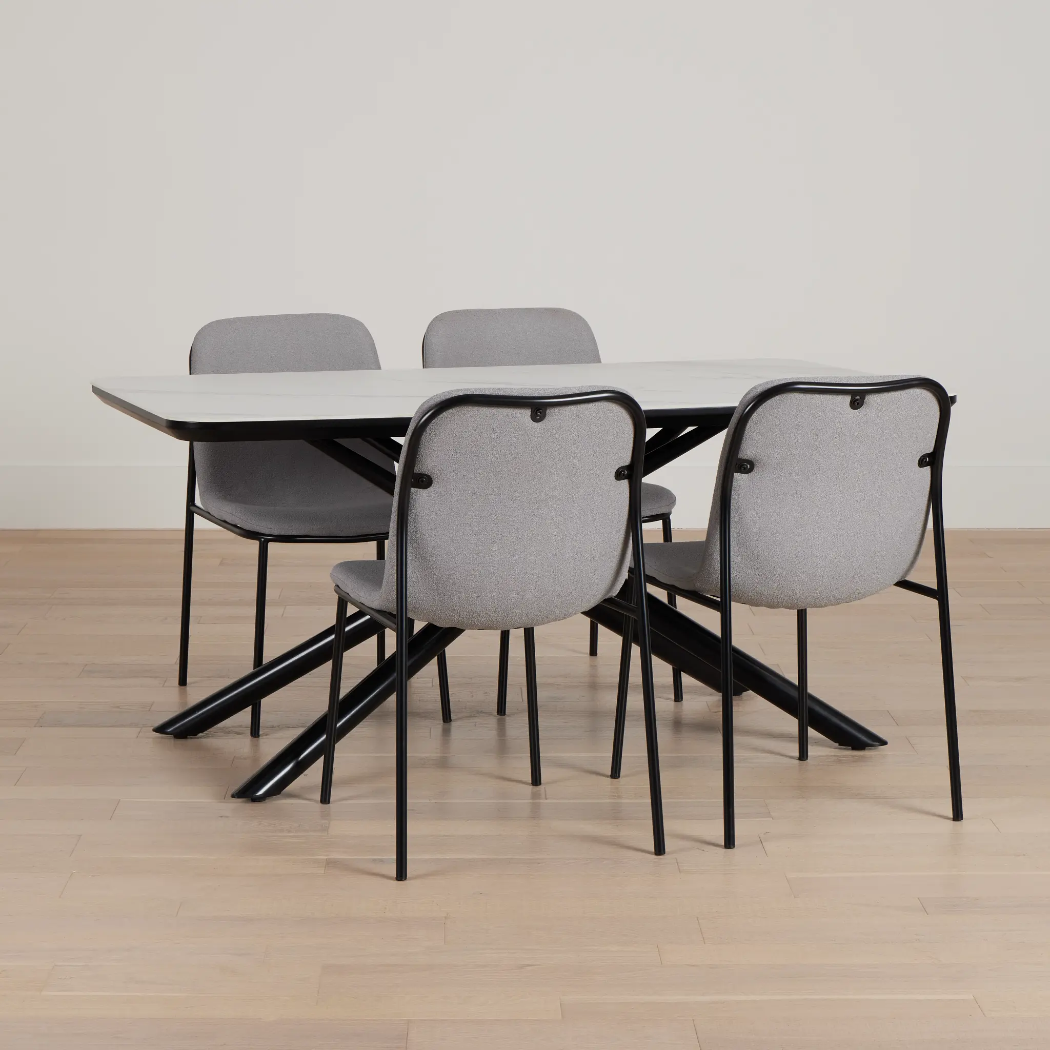 Palos White Rect Table & 4 Gray Upholstered Chairs Palos White Rect Table & 4 Gray Upholstered Chairs