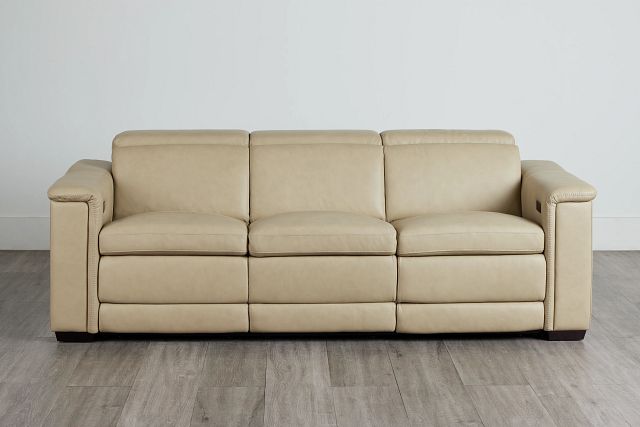 Ainsley Beige Leather Power Reclining Sofa