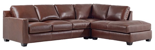 Carson Medium Brown Leather Right Bumper Memory Foam Sleeper Sectional