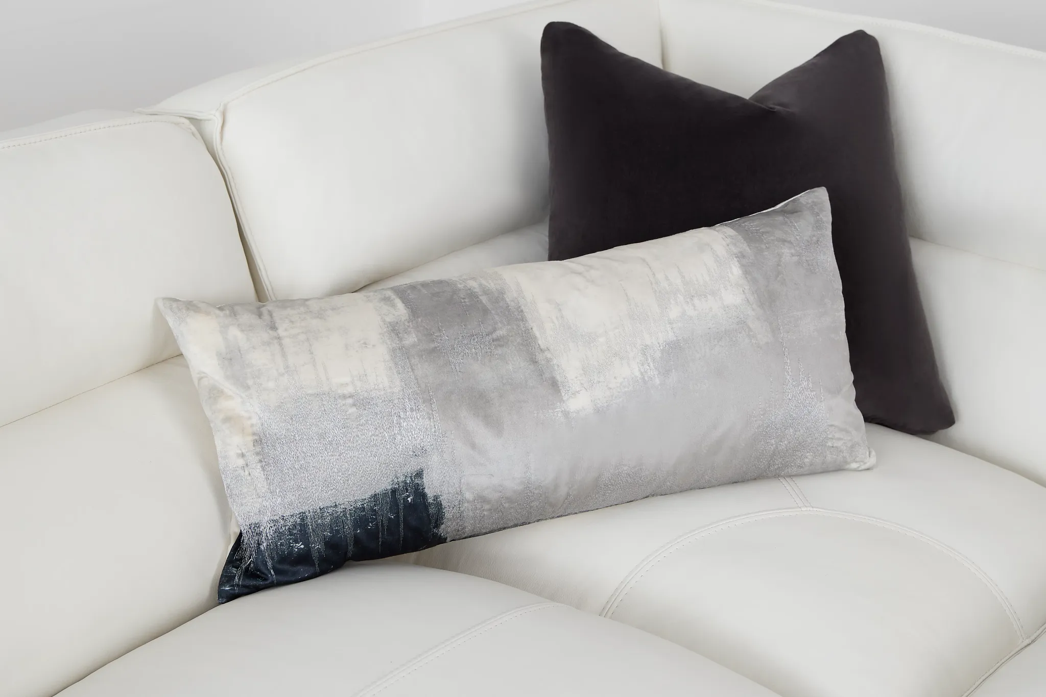 Langston Gray Velvet Lumbar Accent Pillow