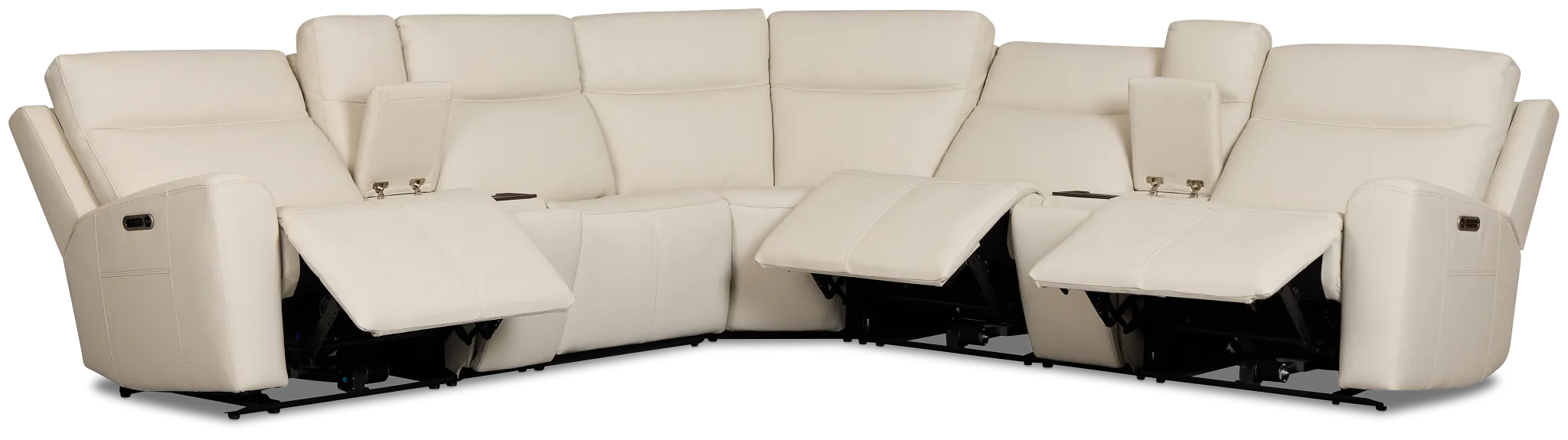 Flexsteel Sterling Ivory Lthr/vinyl Large Triple Power Reclining Two-arm Sectional