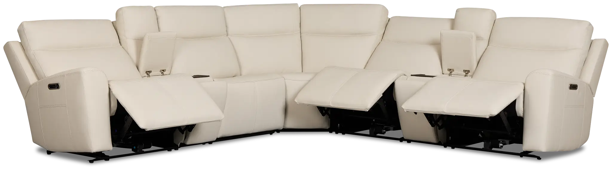 Flexsteel Sterling Ivory Lthr/vinyl Large Triple Power Reclining Two-arm Sectional Flexsteel Sterling Ivory Lthr/vinyl Large Triple Power Reclining Two-arm Sectional