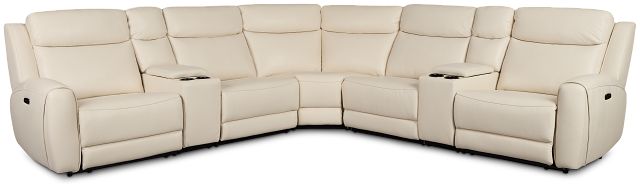 Walker Ivory Lthr/vinyl Large Dual Power Reclining Two-arm Sectional