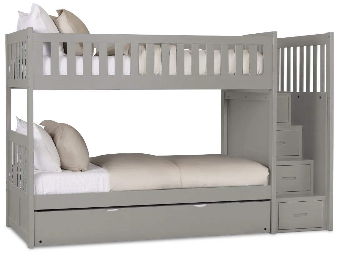 Charleston Gray Step Trundle Bunk Bed