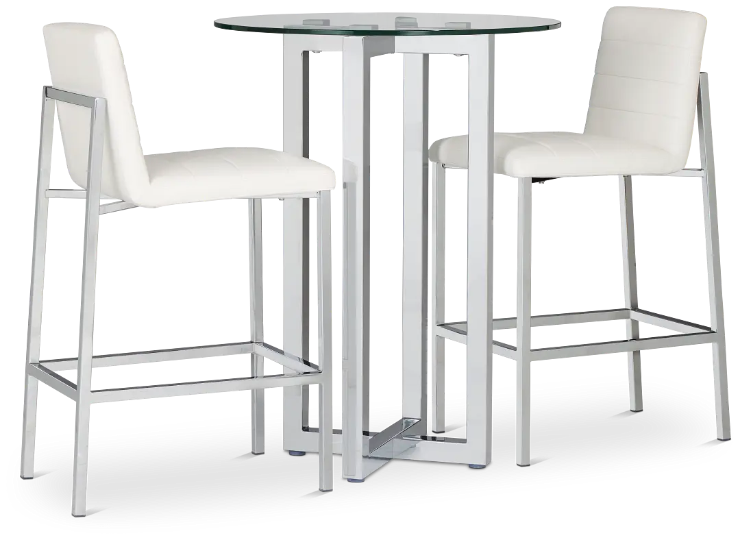 Amalfi White Glass Pub Table & 2 Upholstered Barstools Amalfi White Glass Pub Table & 2 Upholstered Barstools