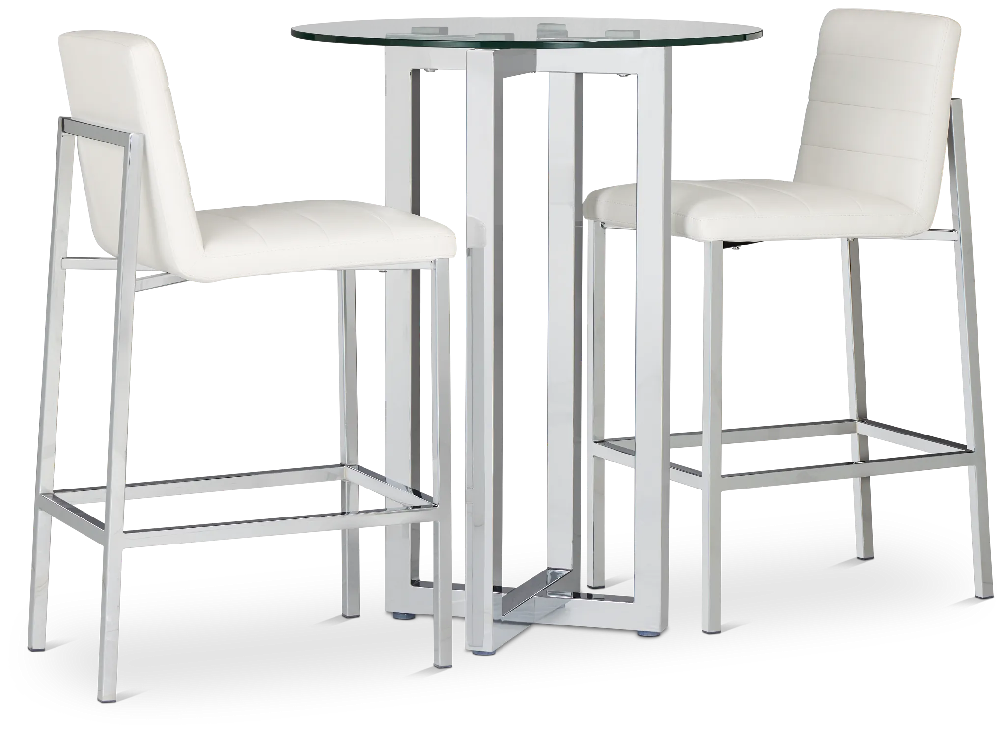 Amalfi White Glass Pub Table & 2 Upholstered Barstools