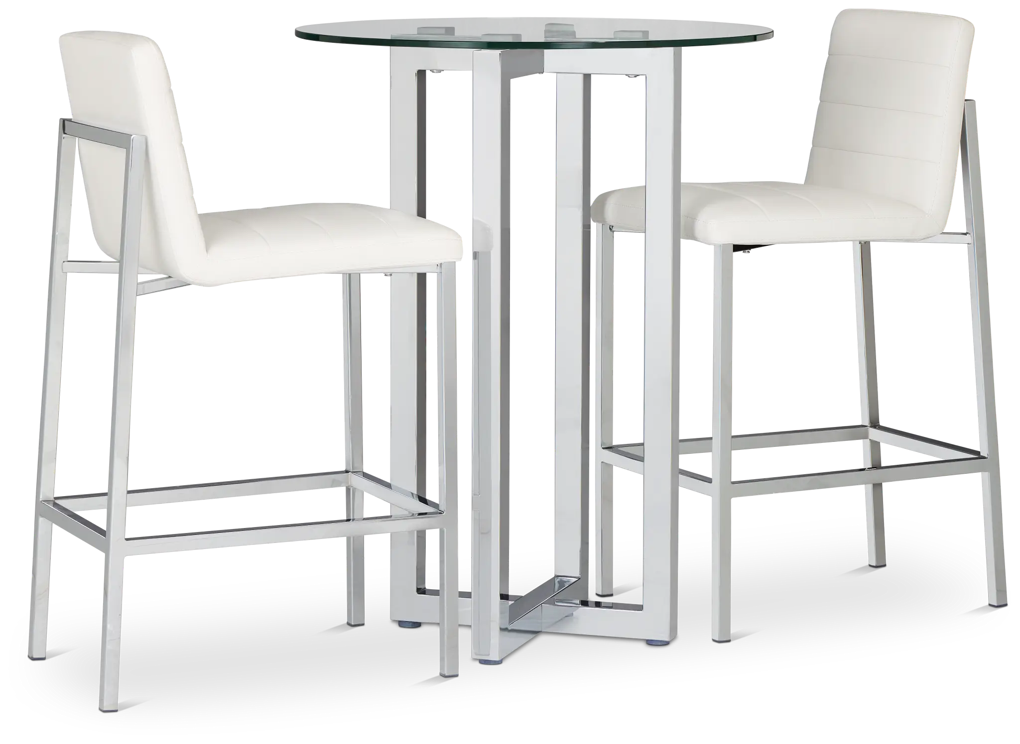 Amalfi White Glass Pub Table & 2 Upholstered Barstools Amalfi White Glass Pub Table & 2 Upholstered Barstools