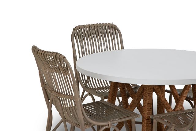 Greenwich Two-tone Round Table & 4 Gray Rattan Chairs