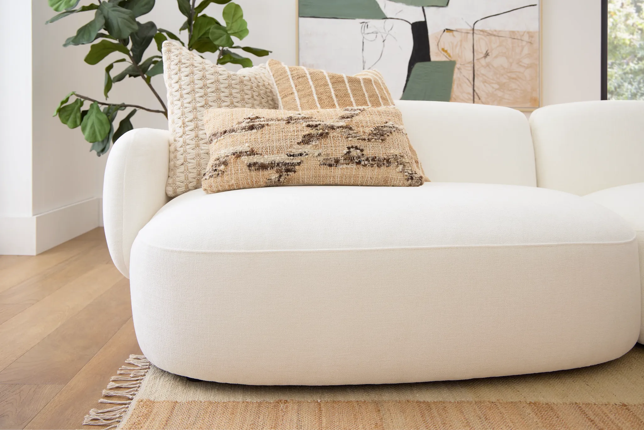 Halsey White Fabric Small Left Cuddler Sectional