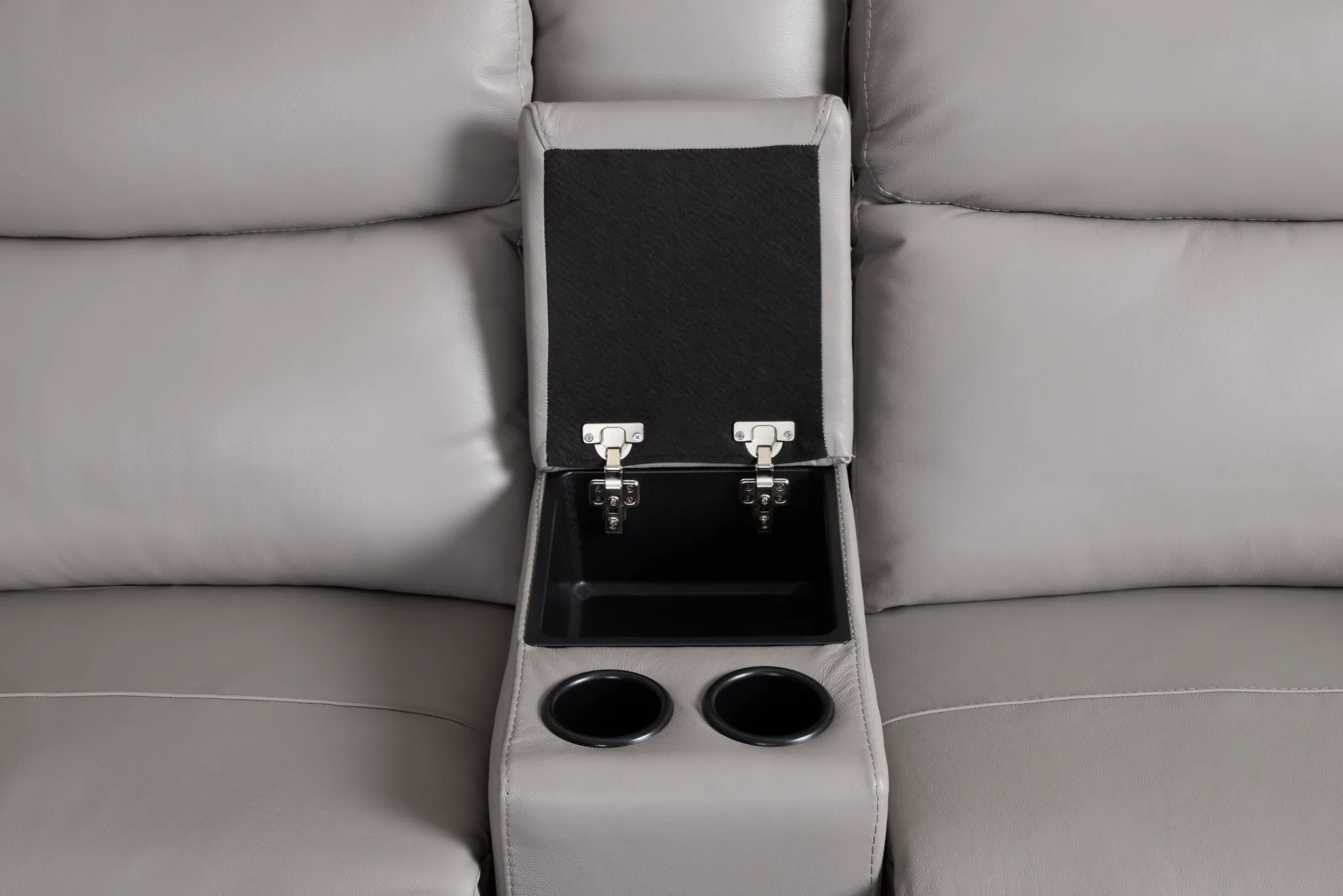 Walker Light Gray Lthr/vinyl Medium Triple Power 2-arm Sectional