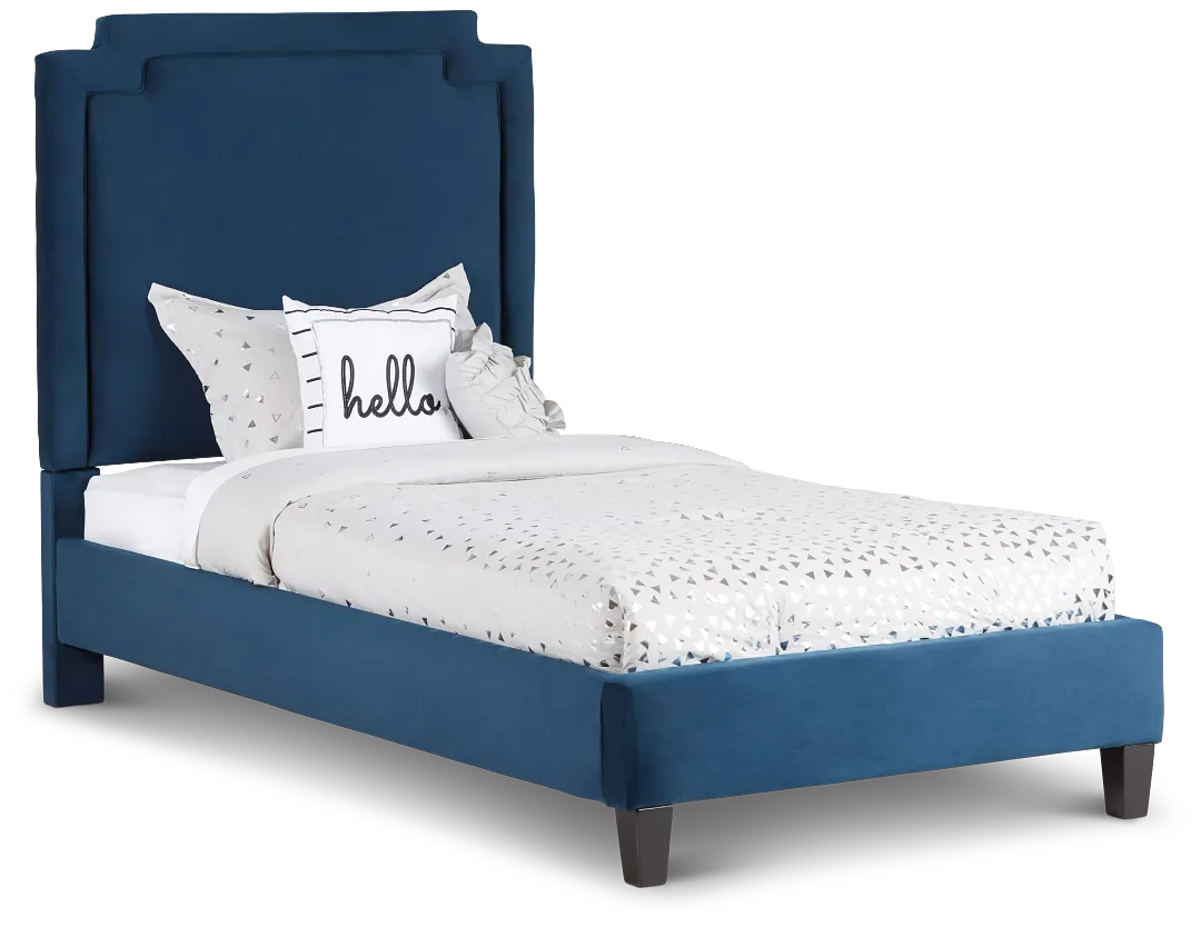 Whitney Dark Blue Uph Platform Bed