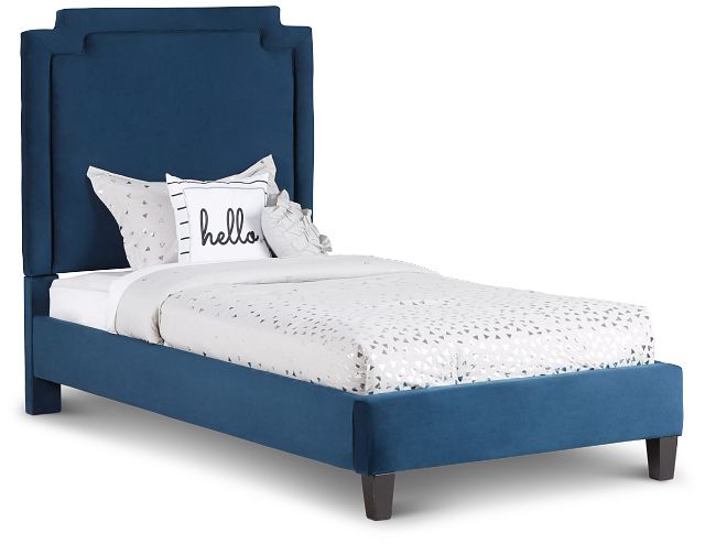 Whitney Dark Blue Uph Platform Bed