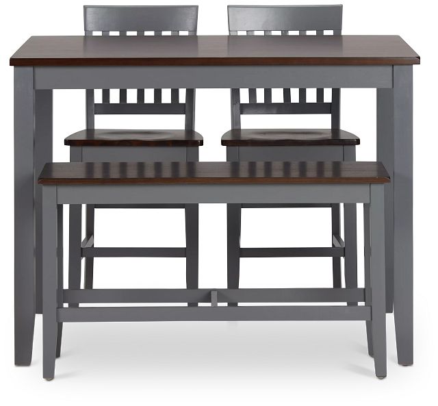 Santos Gray Two-tone High Table, 2 Barstools & High Bench