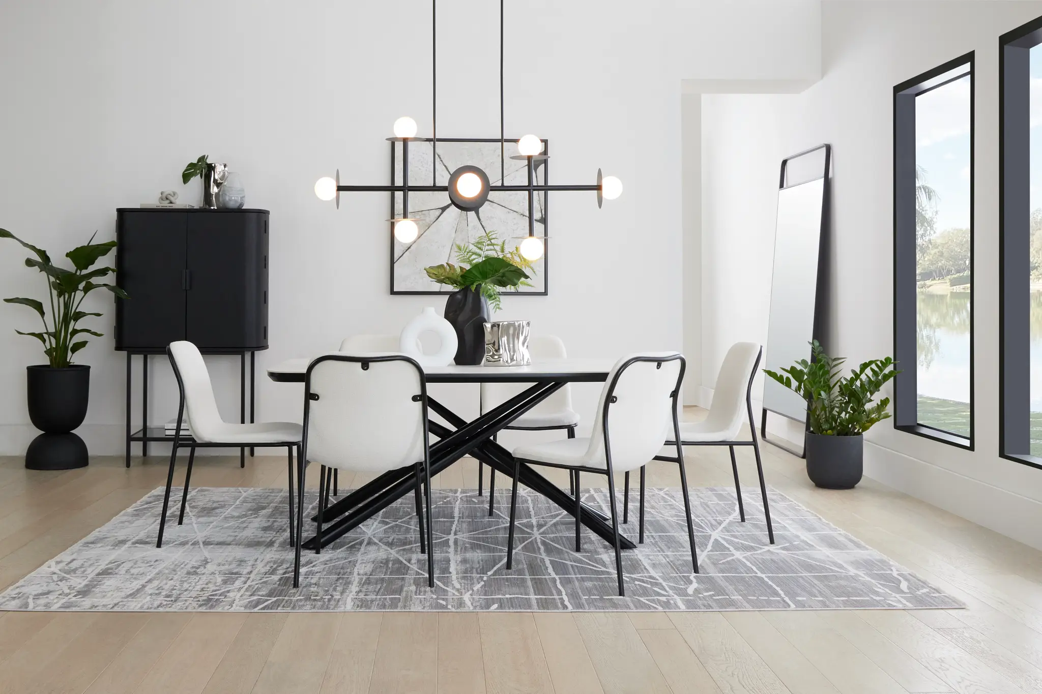 Palos White Rect Table & 4 White Upholstered Chairs Palos White Rect Table & 4 White Upholstered Chairs