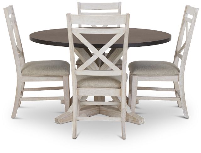 Jefferson Two-tone Round Table & 4 Wood Chairs