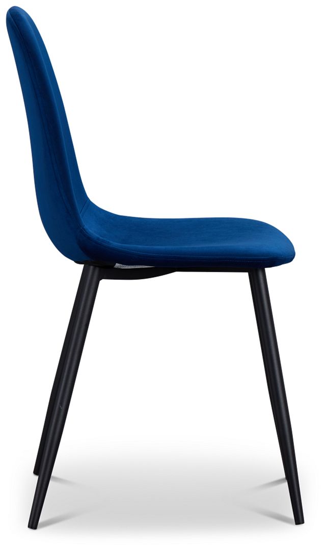 Havana Dark Blue Velvet Upholstered Side Chair W/ Black Legs