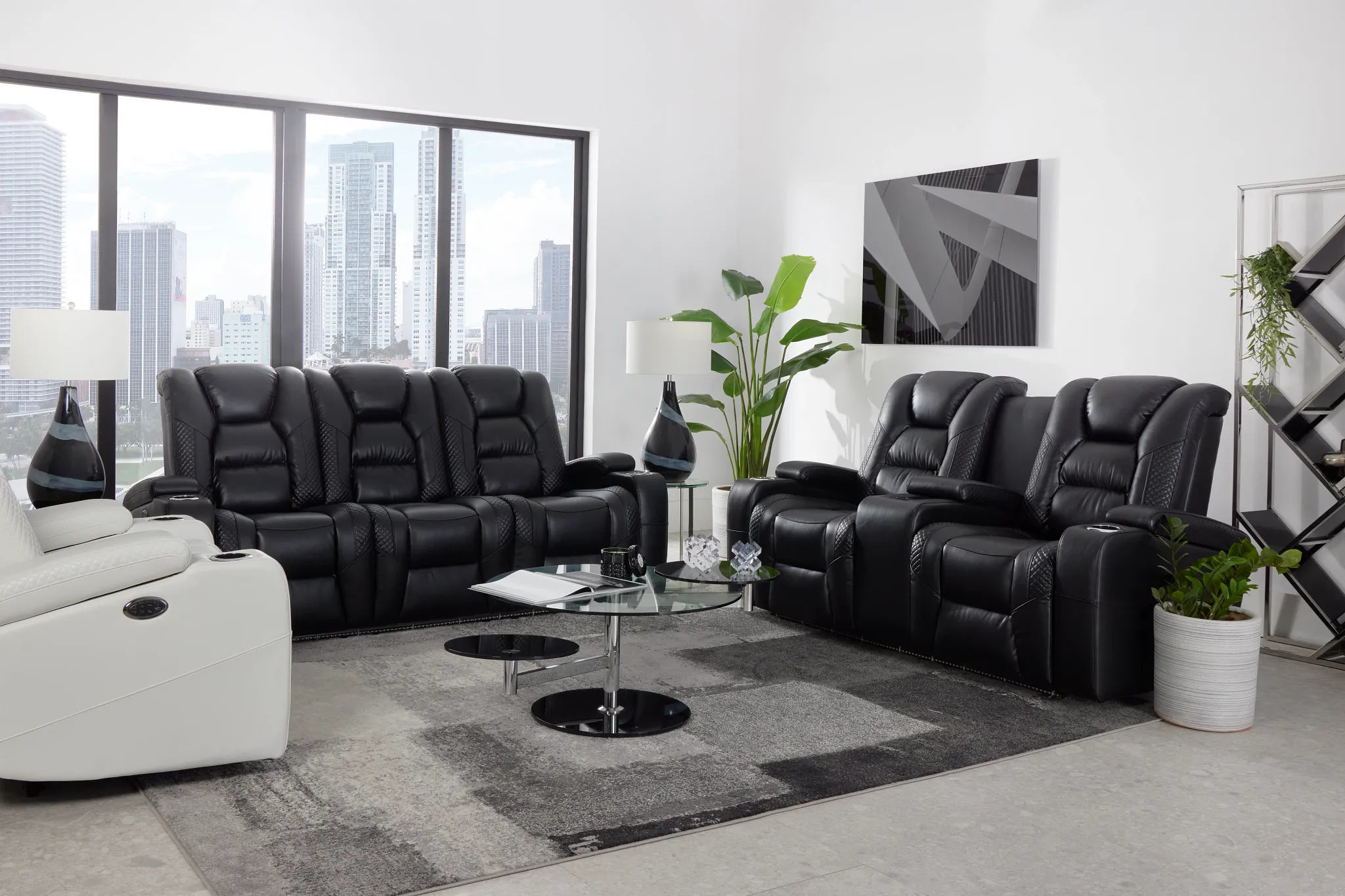 Troy Black Micro Power Reclining Sofa