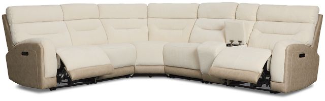 Travis Light Beige Fabric Medium Dual Power 2-arm Reclining Sectional