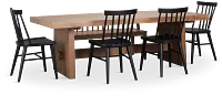 Provo Mid Tone Trestle Table With 4 Wood Side Chairs & Bench