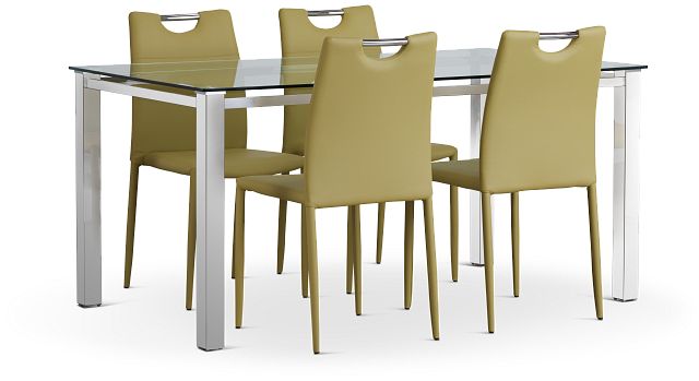 Skyline Light Green Rect Table & 4 Upholstered Chairs