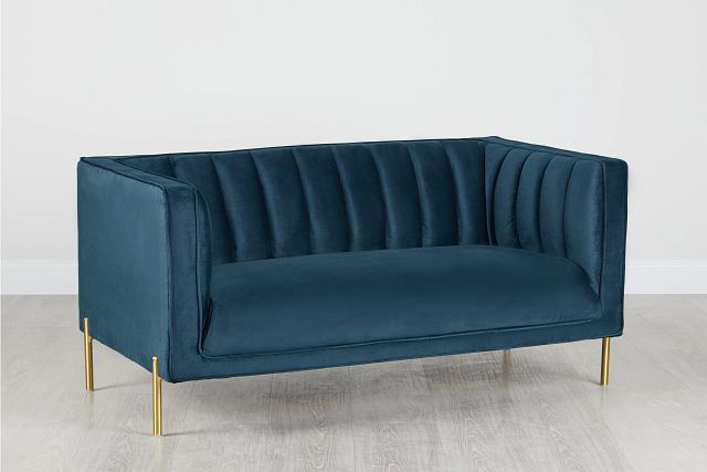 Bella Dark Blue Velvet Loveseat