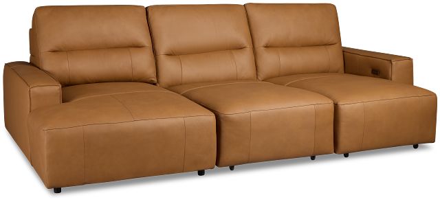 Rudy Brown Lthr/vinyl Left Dual Power Extension Chaise Sectional