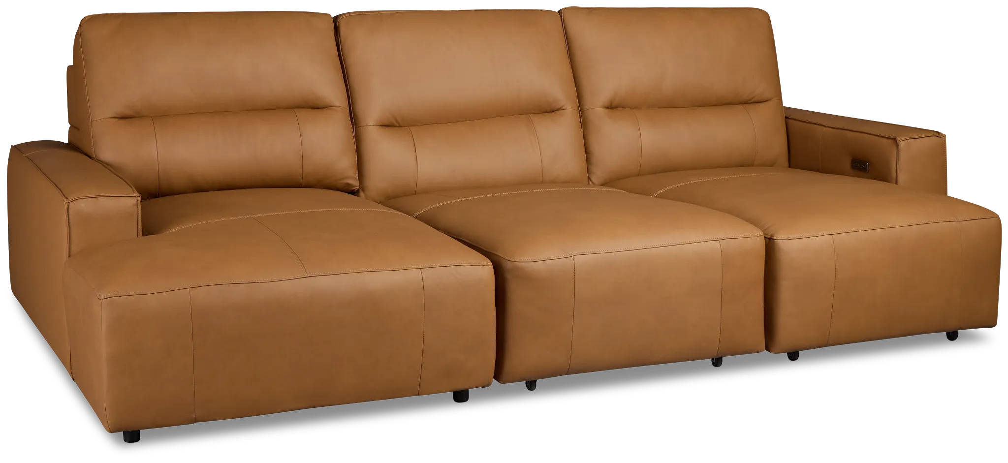 Rudy Brown Lthr/vinyl Left Dual Power Extension Chaise Sectional